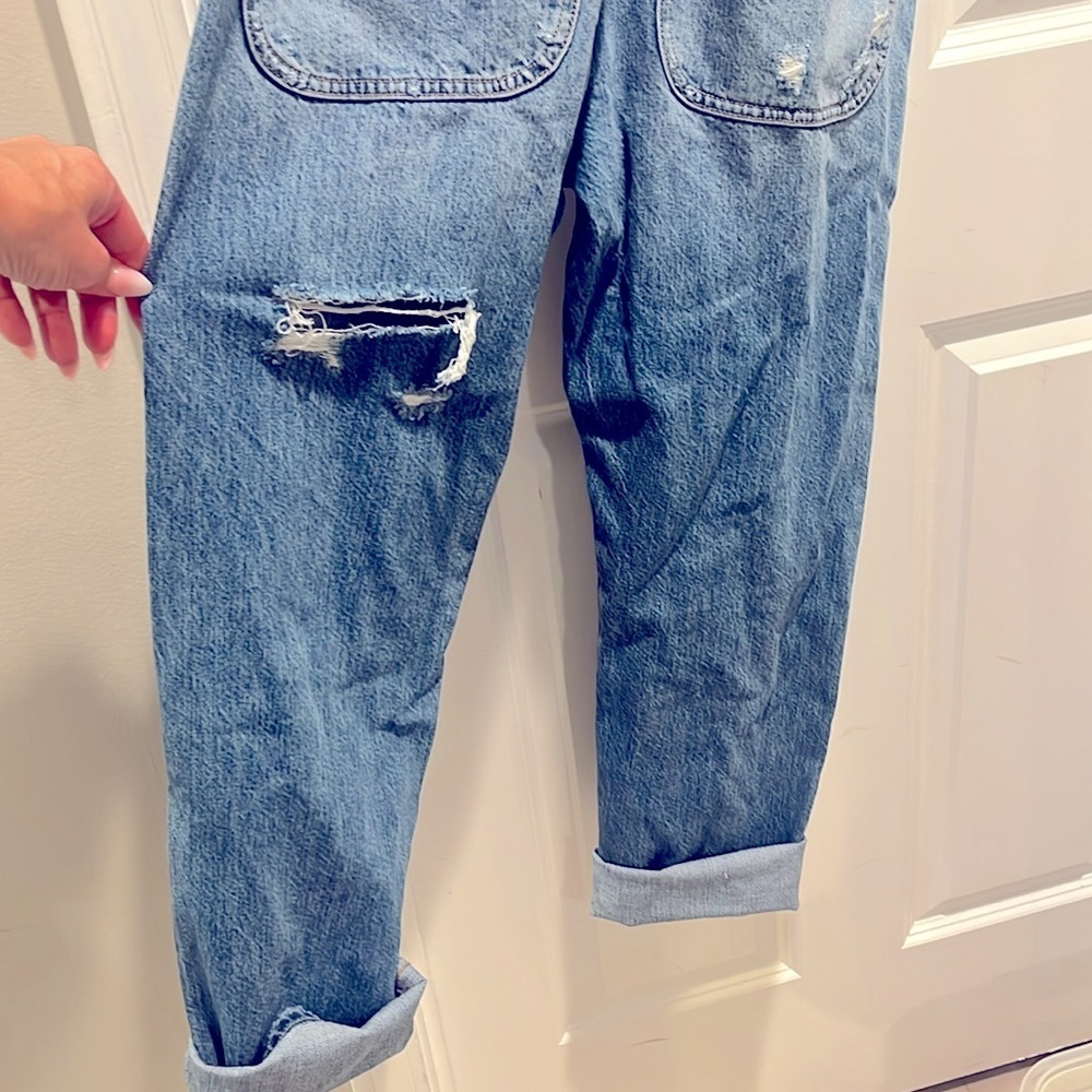 American Eagle 90s Boyfriend Overalls Women's XS Distressed Cotton Blue Denim - Picture 6 of 10
